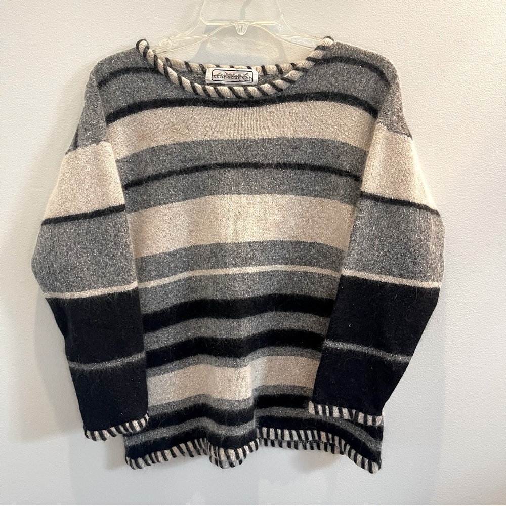 VTG Segue Sweater Stone canyon Women Sz M Silk Angora Blend Striped Long Sleeve